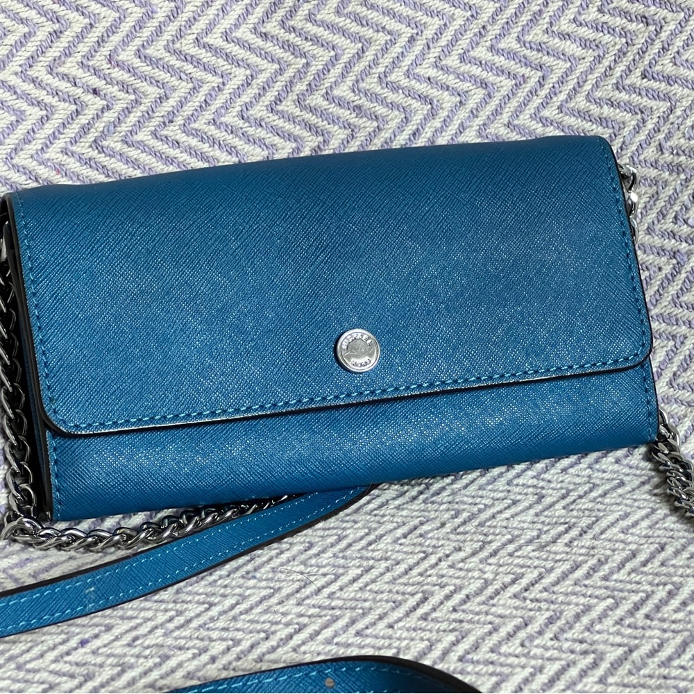Michael Kors Teal Leather Wallet with Chain